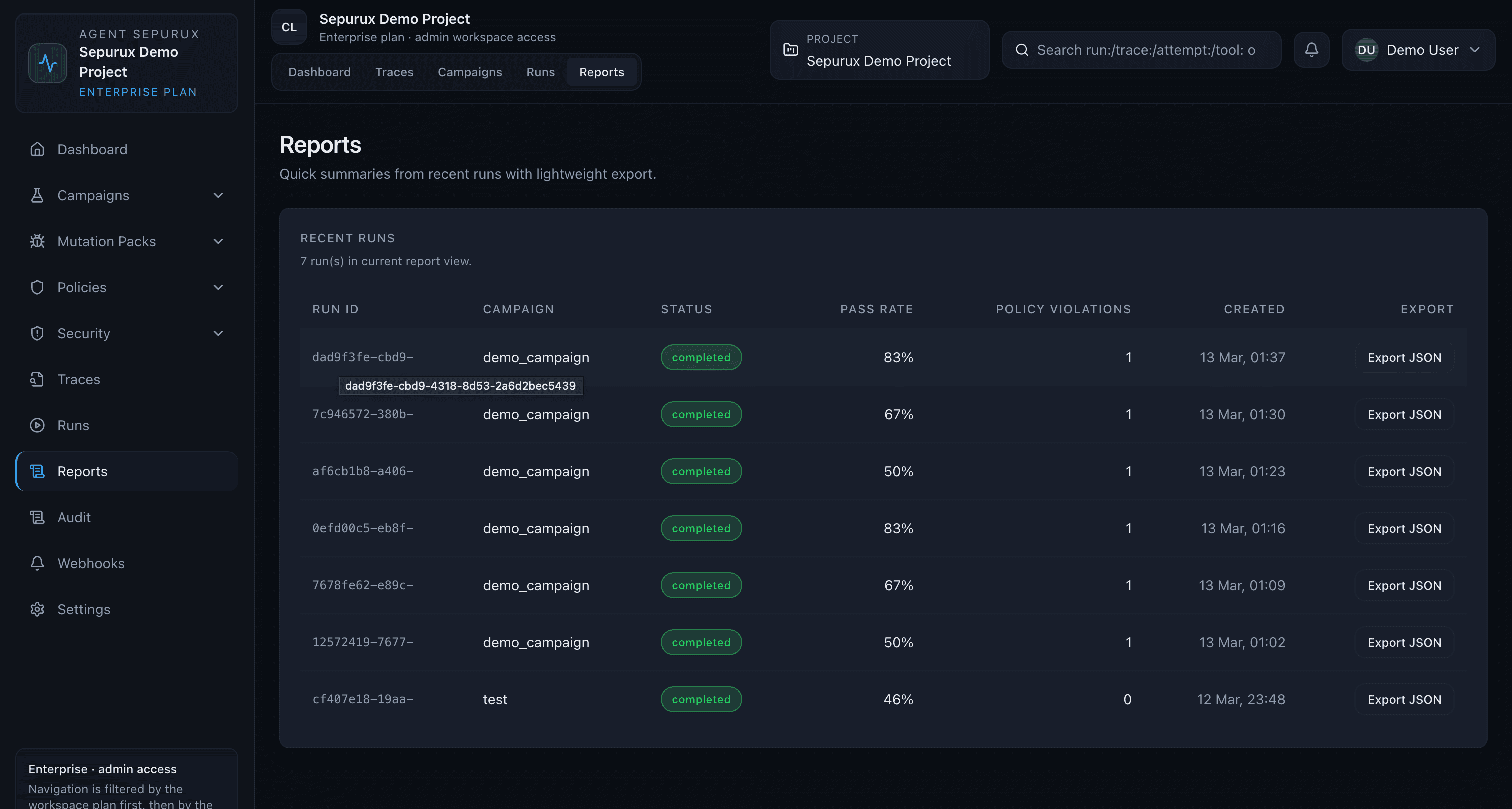 Sepurux reliability score report summarizing agent failure analysis